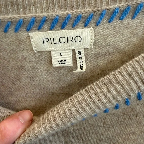 NWT new large Anthropologie pilcro Alani whipstitch cropped cashmere sweater tan - Picture 6 of 17